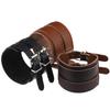 Vintage Genuine Leather Punk Bracelet Double Buckle Wide Cuff Wristband for Men Women Gothic Jewelry