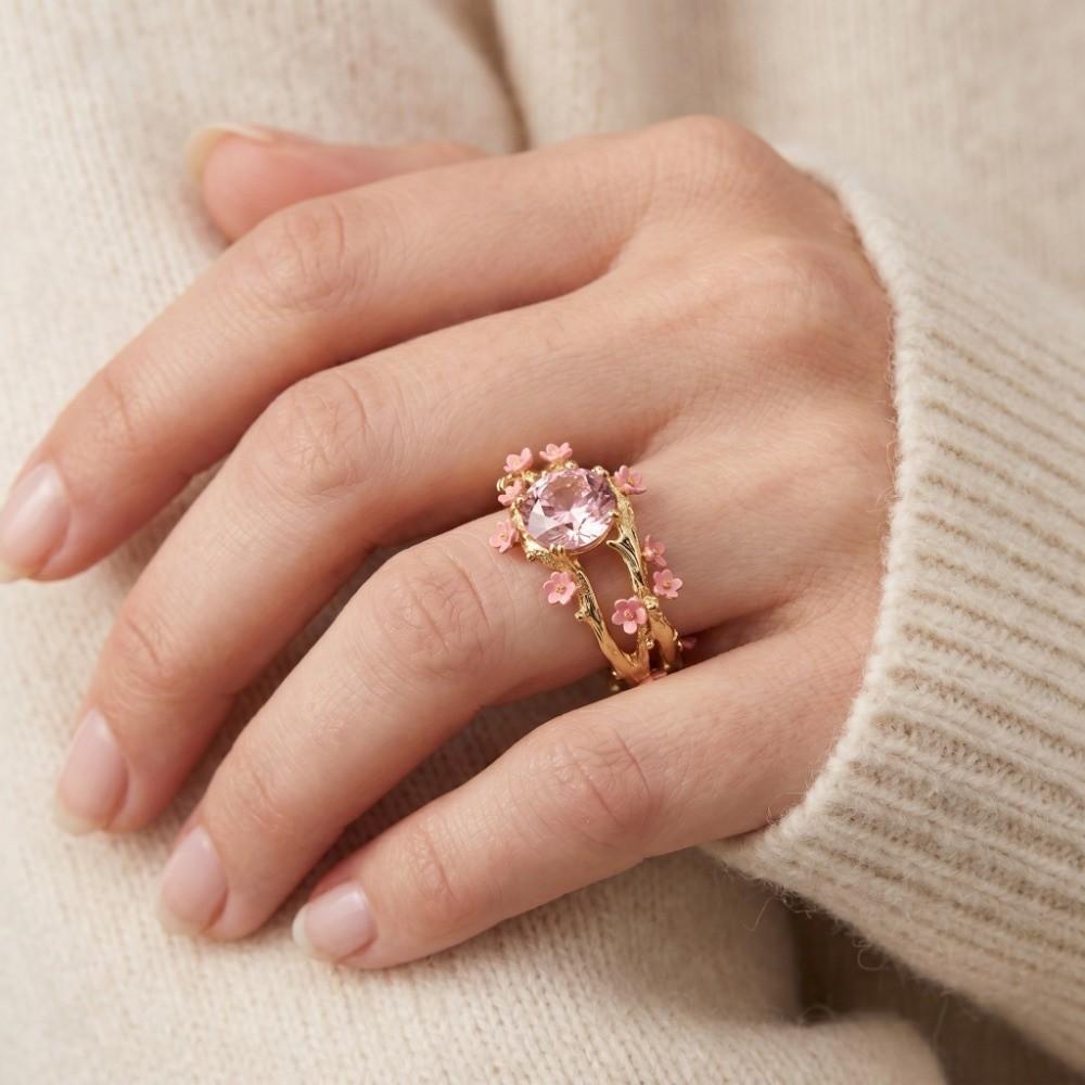 Delicate Flower Crystal Ring Elegant Finger Jewelry Gifts for Women Rhinestone Ring Party