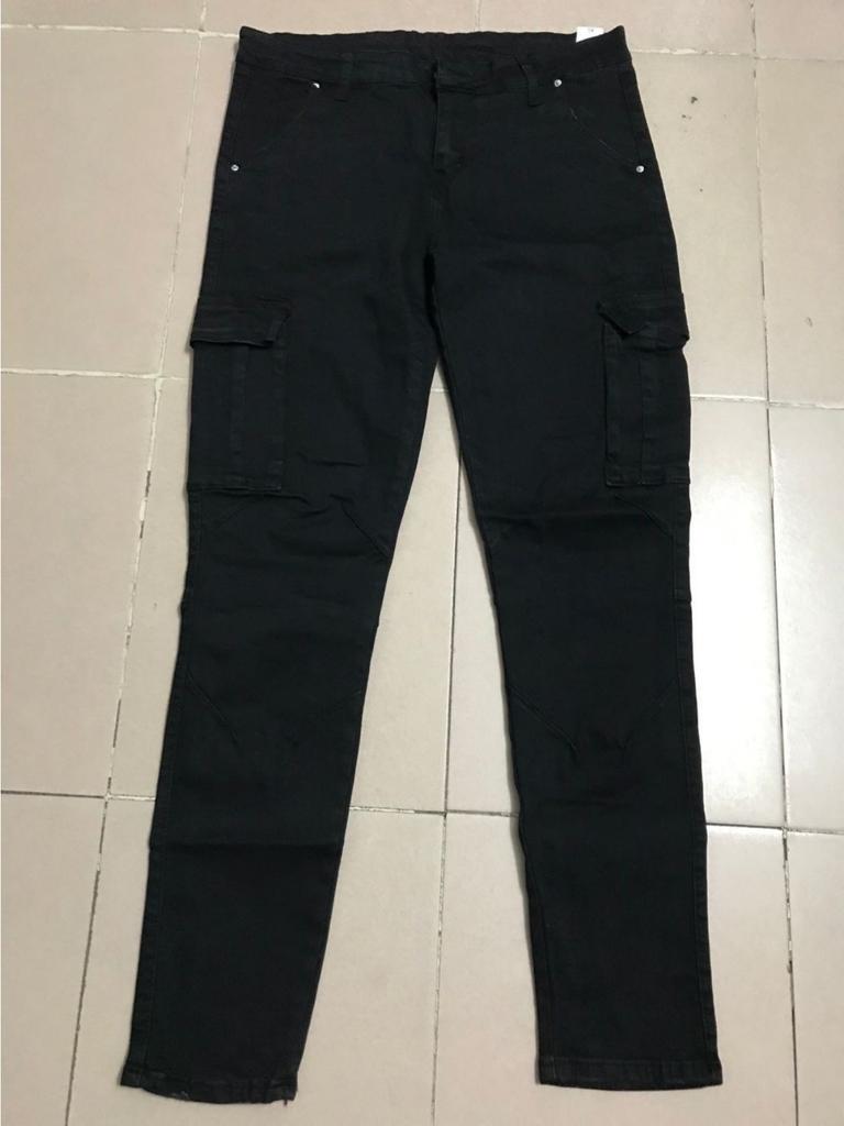 Pánské džíny Street Elastic Jeans Cargo Kalhoty Seprané Jednobarevné Více Kapes Neformální Kalhoty Se Středním Pasem Slim Fit Denní Nošení Joggers