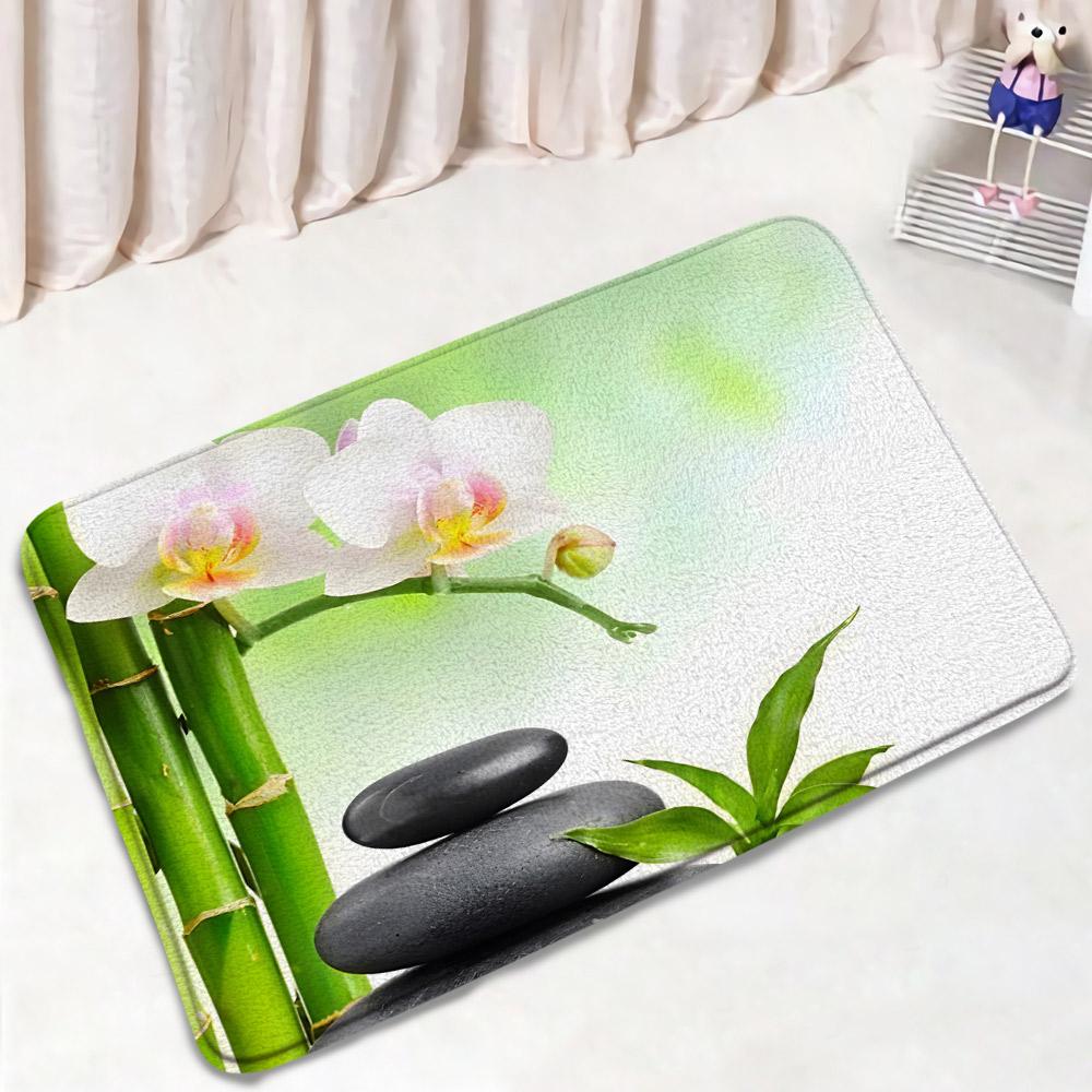 

Zen Black Stones Bath Mat Green Bamboo Buddha Candle Spa Bathroom Decorations Bathtub Rug Bedroom Living Room Home Carpet W60H190(CM)-1 Pcs