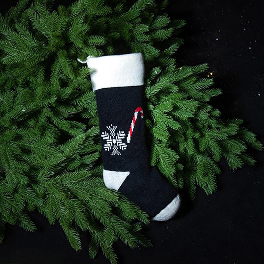Black Candy Cane Snowflake Knitted Plush Decorative Stocking Yarn Christmas Stocking Pendant