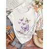 Women's Purple Butterfly Print Tee Round Neck Short Sleeve Lovely Casual Fashion Gifting Top