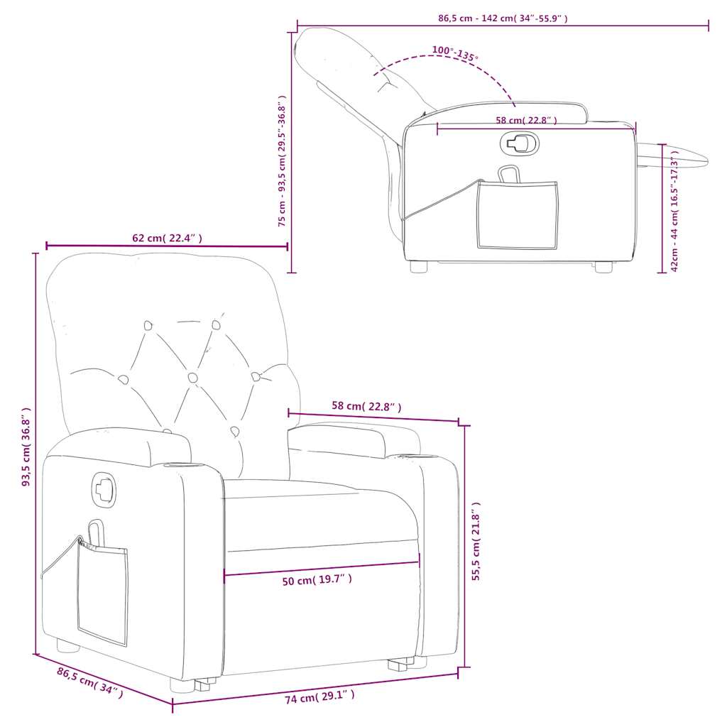 Recliner Chair with Lift Function Brown Faux Leather