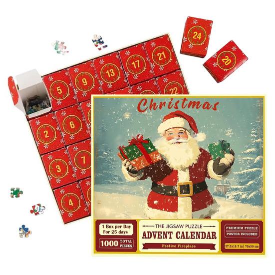 1000Pcs/Set Christmas Jigsaw Puzzle Advent Puzzle 2025 24 Days Educational Puzzle Xmas Countdown Calendar Decoration Holiday Party Gift