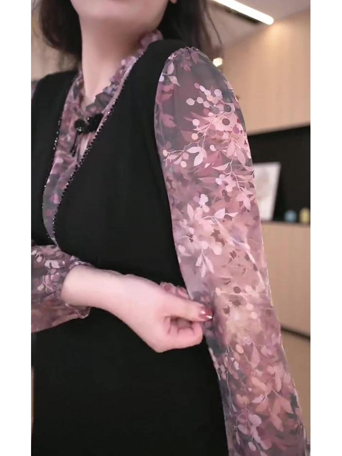 Spring French Light Luxury Slimming Lace Chiffon Dress Plus Size Fashion for Women