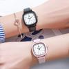 Student Fashion Square Heart Quartz Watch For High School Exams With Leather Strap