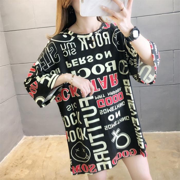 

Medium and long t-shirt women s short-sleeved summer women s clothing student loose ins trendy short-sleeved bf on clothes M чёрный