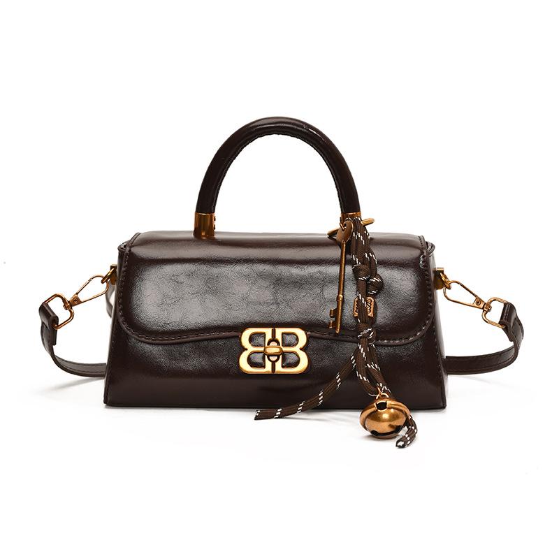 Glossy Women's Shoulder Bag with Vintage Key Pendant - 2025 Autumn/Winter Collection