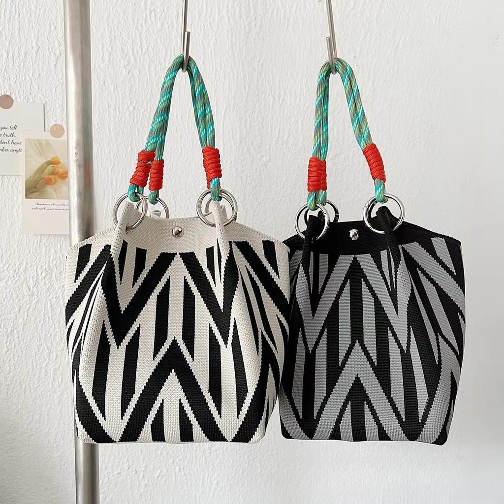 Women's Knitted Handbag Tote Bag - Fashion Water Bucket Purse for Work, Travel, Shopping