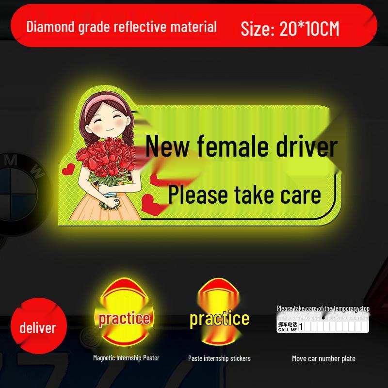 

Complete Car Sticker Set: Magnetic Signs for New & Female Drivers, Reflective Practice Stickers