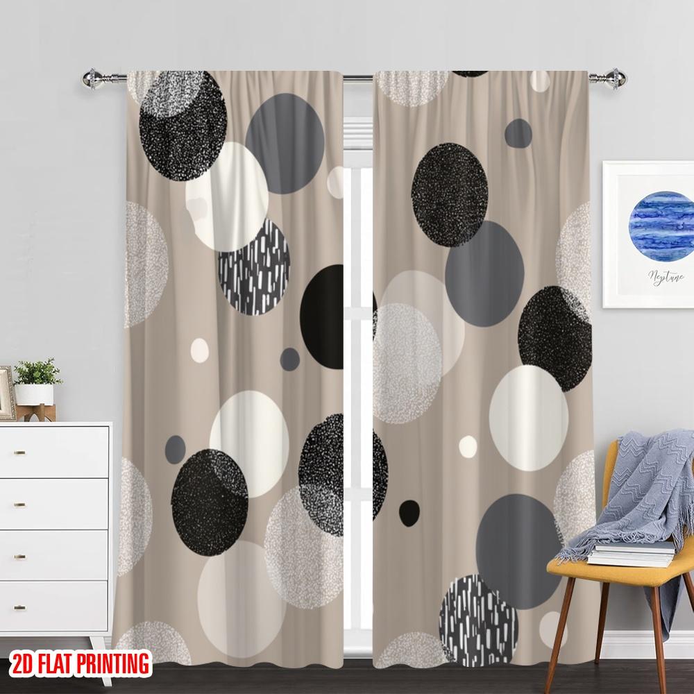 Set Of 2 Plane Printing Curtains Window Treatment Abstract Circle Fusion Durable Polyester Fabric Without Rod Room Decor Curtain Made
