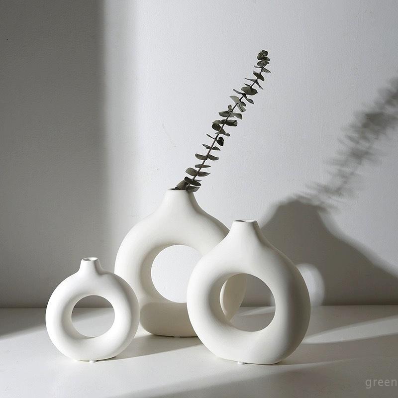 1 Stück Imitationskeramik reinweiße Vase Dekoration Vase Dekoration Donut Muster Blumentopf Schreibtisch Design Sinn Dekor