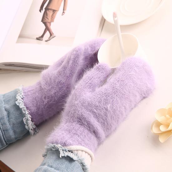 1 Pair Adults Mittens Thickened Stretchy Soft Fuzzy Cozy Cold Resistant Solid Color Windproof Winter Women Gloves for Outdoor