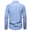 Men's Casual Solid-color Long-sleeved Shirt, Men's Button-style Striped Woven Stand-up Collar Shirt