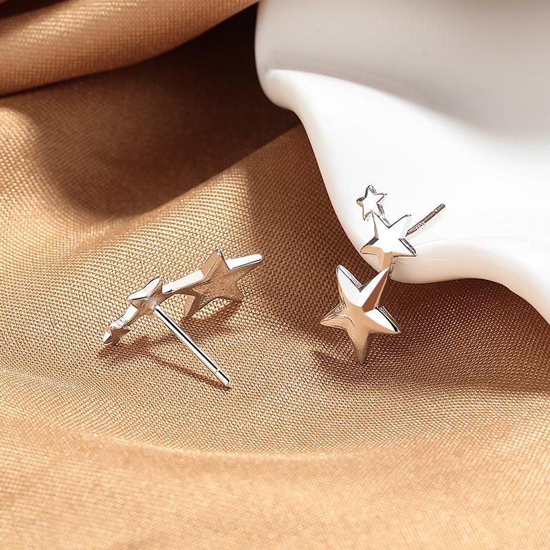 Star Stud Earrings Women'S Summer Creative Three-Star Earrings Plain Circle High-End Trend Earrings