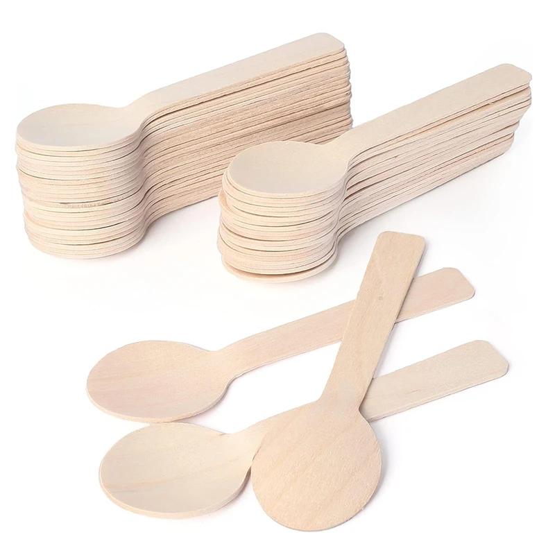 50/100/200Pcs Mini Wooden Spoons, Disposable Tasting Sampling Spoons, Biodegradable Birchwood Dessert Spoons