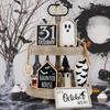 6pcs Eco-friendly Halloween Tiered Tray Decor Set Wooden Desktop Ornaments  Haunted House