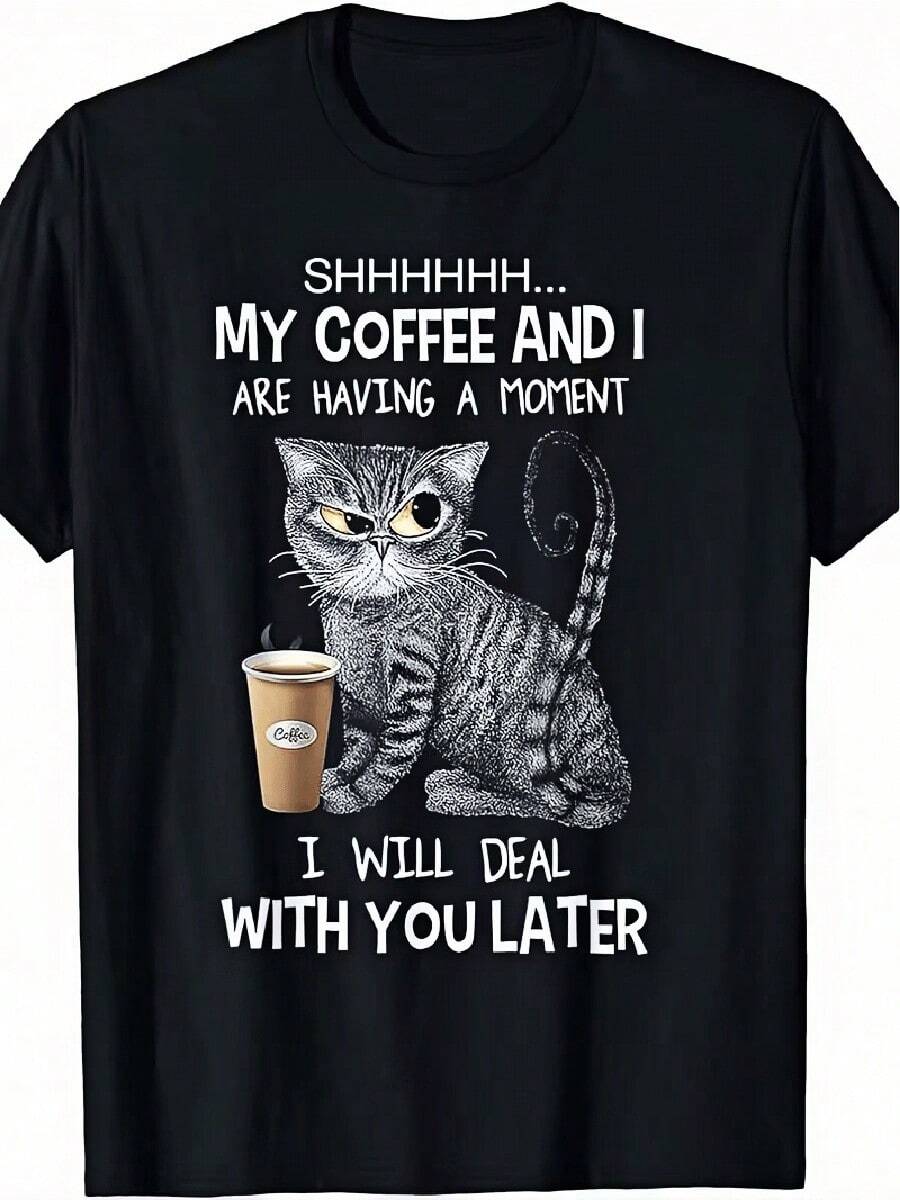 Funny Cat & Coffee Lovers T-Shirt - Shhh... My Coffee & I Are Having A Moment Slogan With Tabby Cat S разноцветный