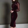Long Sleeve Chiffon Mesh Patchwork Slim Fit Women's Elite Style One-Piece Dress