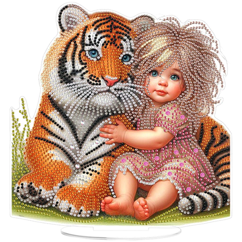 2D Flat DIY Animal Girl Acrylic 5D DIY Diamond Art Tabletop Decorations Special Shaped for Adults Home Office Decor Crafts Gift