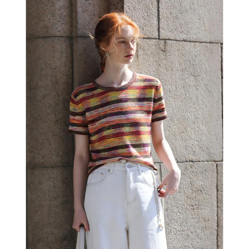 

Demana Women s Gradient Striped Short-Sleeve Knit Top S