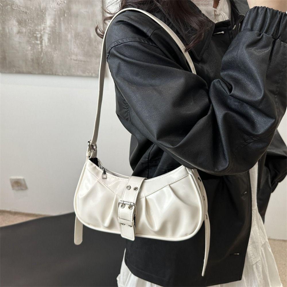 Vintage Y2k Shoulder Bag Pu Leather Spicy Girl Handbag New Buckle Armpit Bag  Women