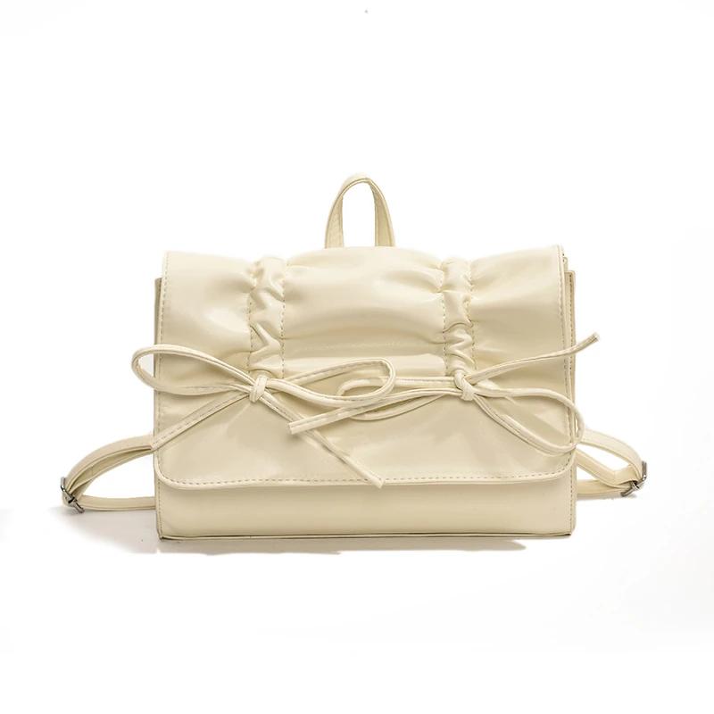 Bow Design PU Ladies Fashion Backpacks Sewing Thread Pleats Bags for Women  New Fashion Zipper