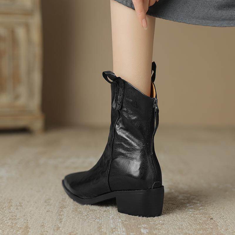 Krazing Pot Sheep Skin Autumn Winter Shoes Med Heels Size 43 Western Boots High Quality Slip On Ankle Boots