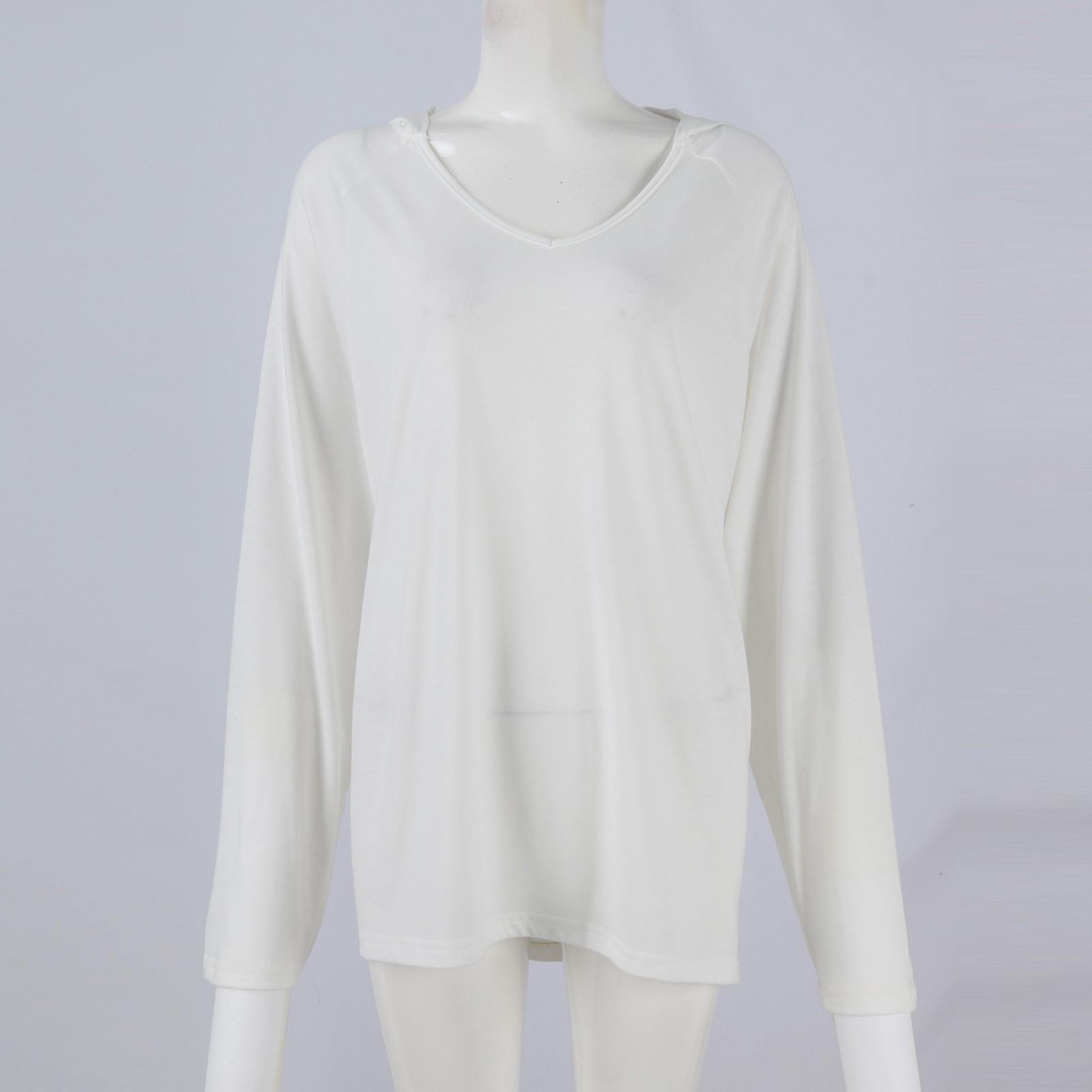 Женские свободные топы с V-образным вырезом и капюшоном с длинными рукавами — фото 5