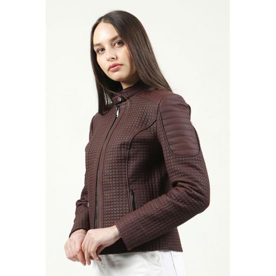 Women's Coats Gummy Honeycomb Patterned Quality Genuine Leather Women's Coats