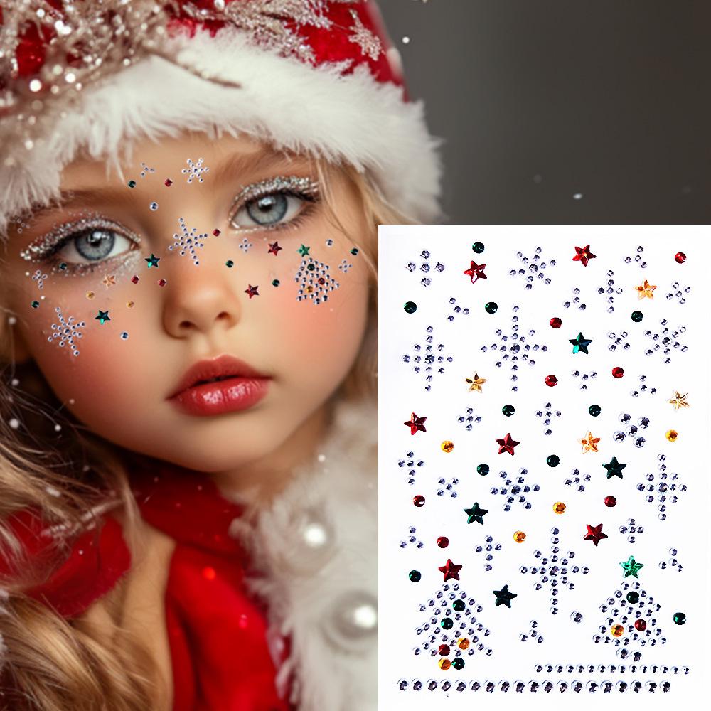Adesivi per Occhi Festivi con Strass Fiocco di Neve e Albero di Natale