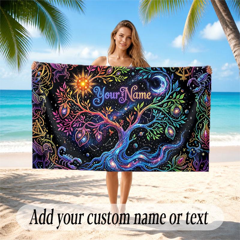 Tree of Life Theme Beach Towel Personalized Custom Name & Text Soft Quick Dry Beach Towel for Swimming Travel
