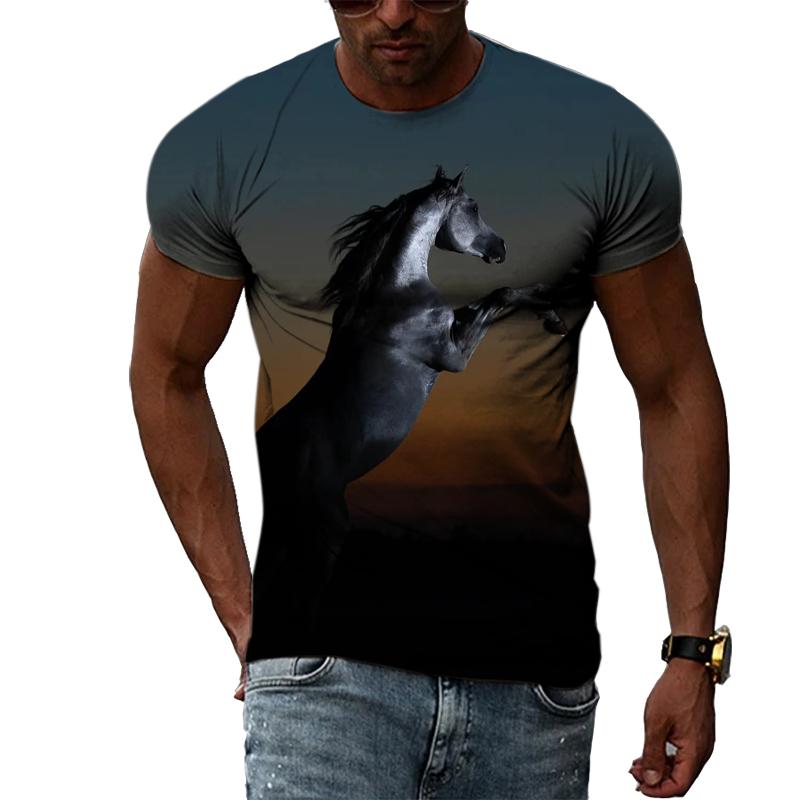 Trend Cool Style Animal Horse Graphic T Shirts Men Summer Fashion Personality Round Neck T-shirt Hip Hop 3D Print Harajuku Tee