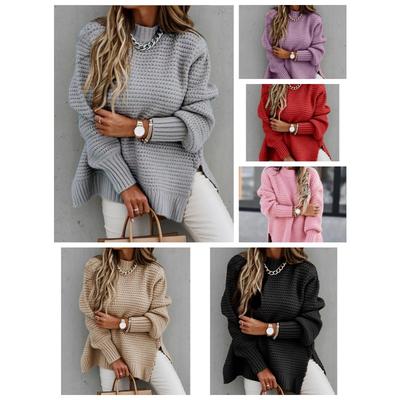 2025 Neuer Damen Casual Pendler Halbhoher Kragen Einfarbig Bündel Hand Seitenschlitz Gestrickter Pullover