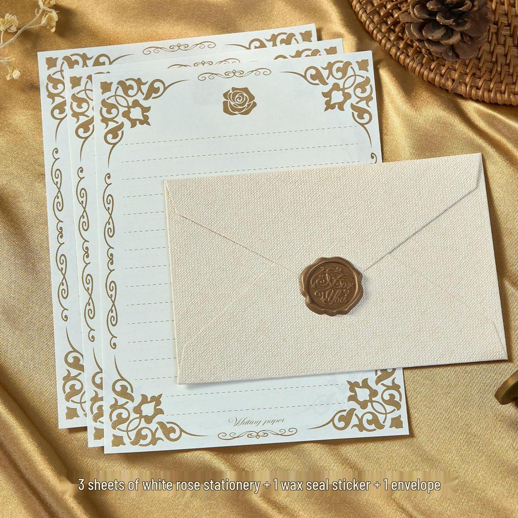 Chinese Style Retro Hemp Envelope & Stationery Set with Kraft Paper and Sealing Wax
