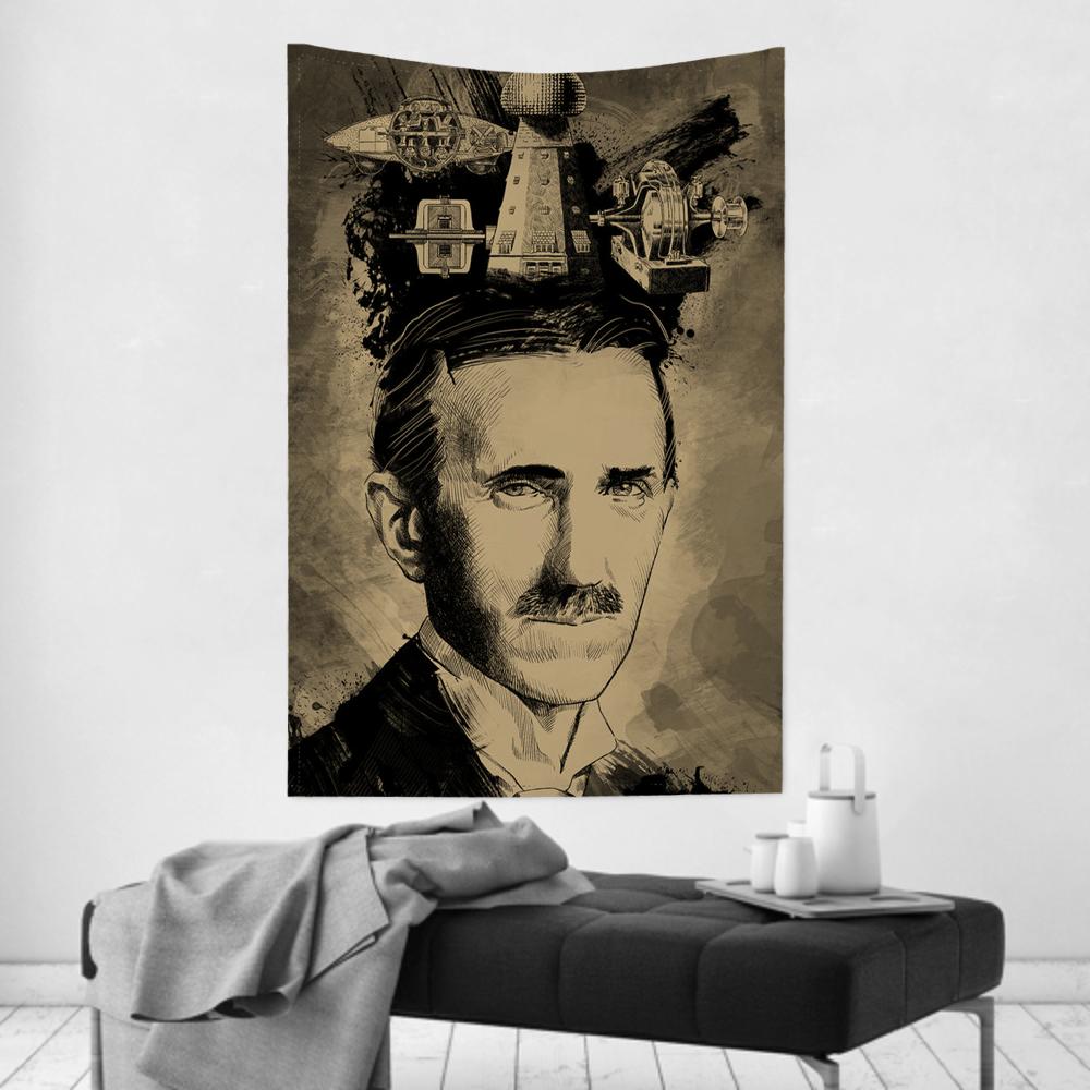 Retro Science Celebrities Nikola Tesla Tapestry Room Decor Wall Cloth Party Hanging Background Room Decor Baby Room