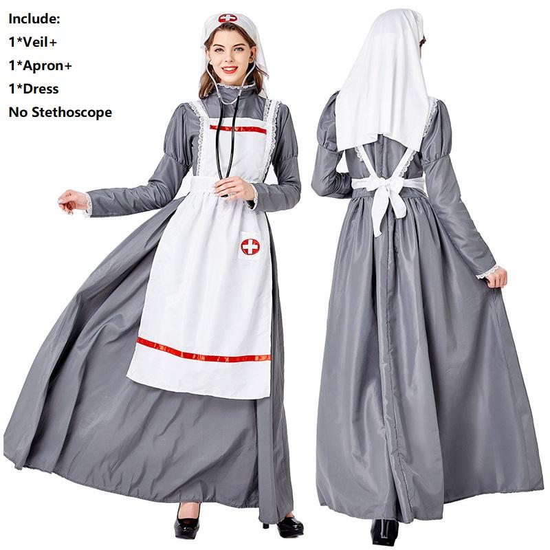 Medical Maxi Medieval Dress Women Fancy Halloween Cosplay Doctor Nurse Costume