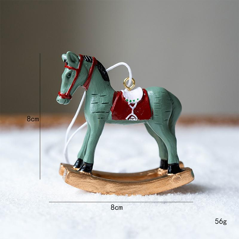 1PC Resin Rocking Horse Christmas Ornament Vintage Style for Tree Hanging Home Decor DIY Craft Collection Gift Decoration Home