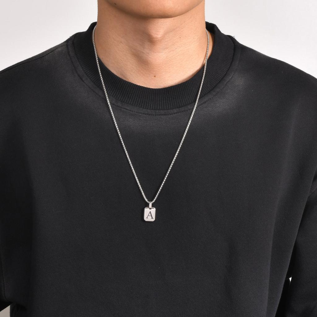 Stylish 26 Letter Necklace for Men Boys, Waterproof Stainless Steel Square Pendant Necklace, Alphabet Initial Collars, Gifts