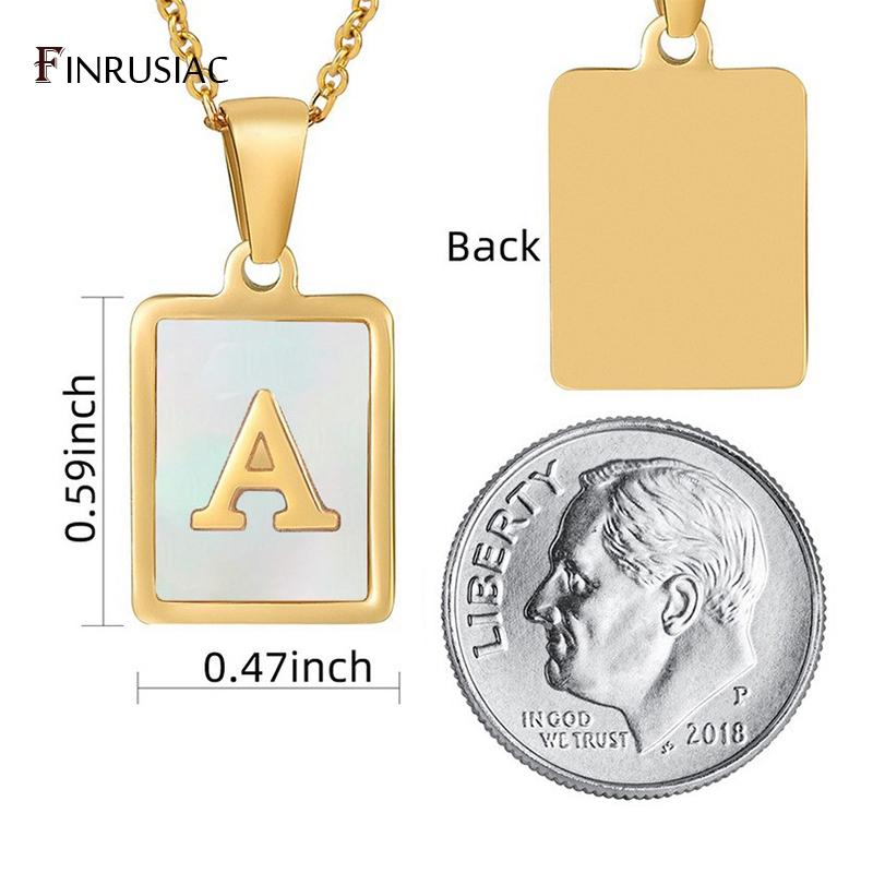 Stainless Steel Jewelry A-Z Letter Necklaces For Women's Jewelry Shell Necklace Square Pendants For Men