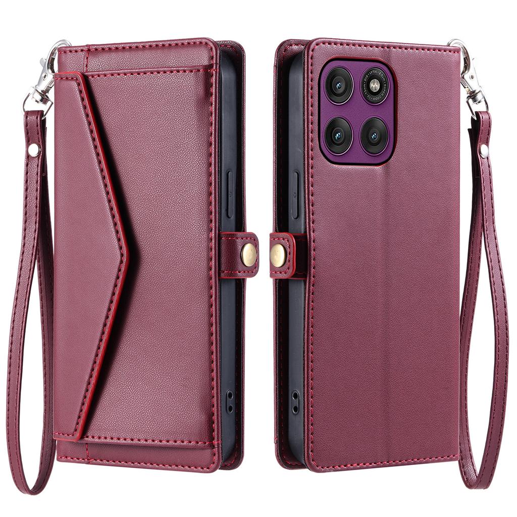 For Motorola Moto G56 5G Leather Case with Wrist Strap Wallet Stand Phone Cover