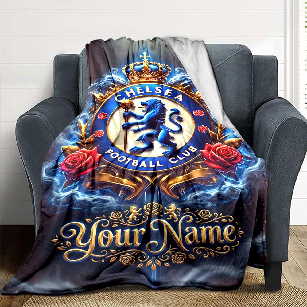 Chelsea Fc Football Player Personalized Text Blanket Gift Customizable Blanket Soft & Cozy Great for Home Decor Couch Bed Seaside
