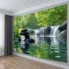 2D Spa Zen Garden Tapestry, Black Massage Stones & Waterfall Wall Art for Home Decor