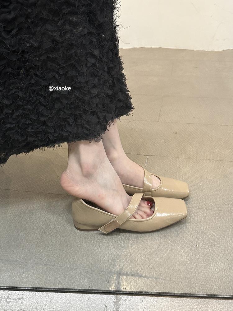 

Spring 2025 new simple square head retro soft sole Mary Jane shoes Korean version fashion light mouth low heel single shoes women 39 хаки