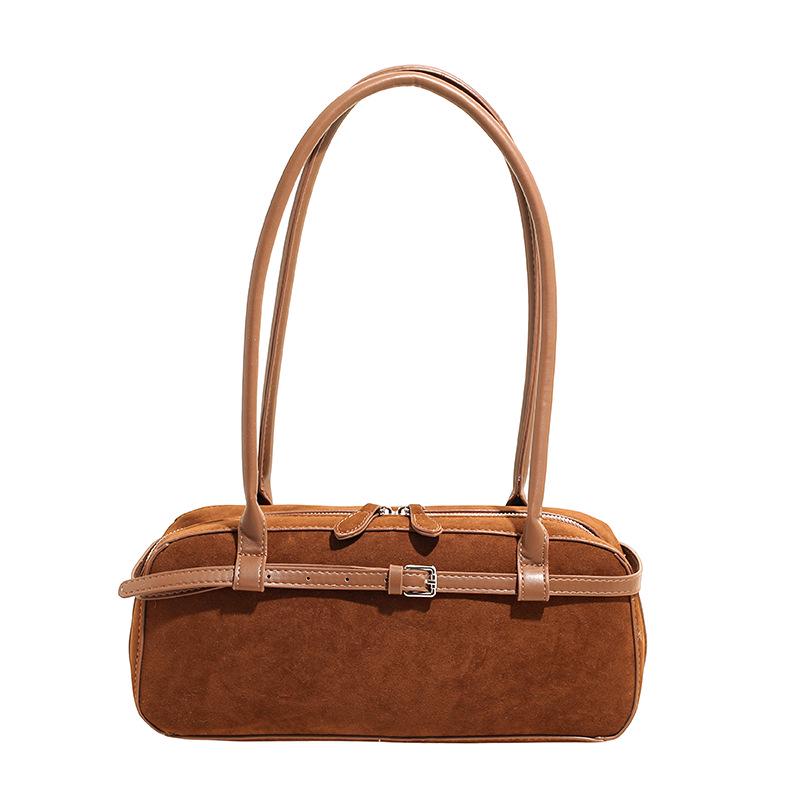 Yuezi Frosted Leather Baguette Bag: 2025 Autumn/Winter Boston Shoulder & Underarm Handbag