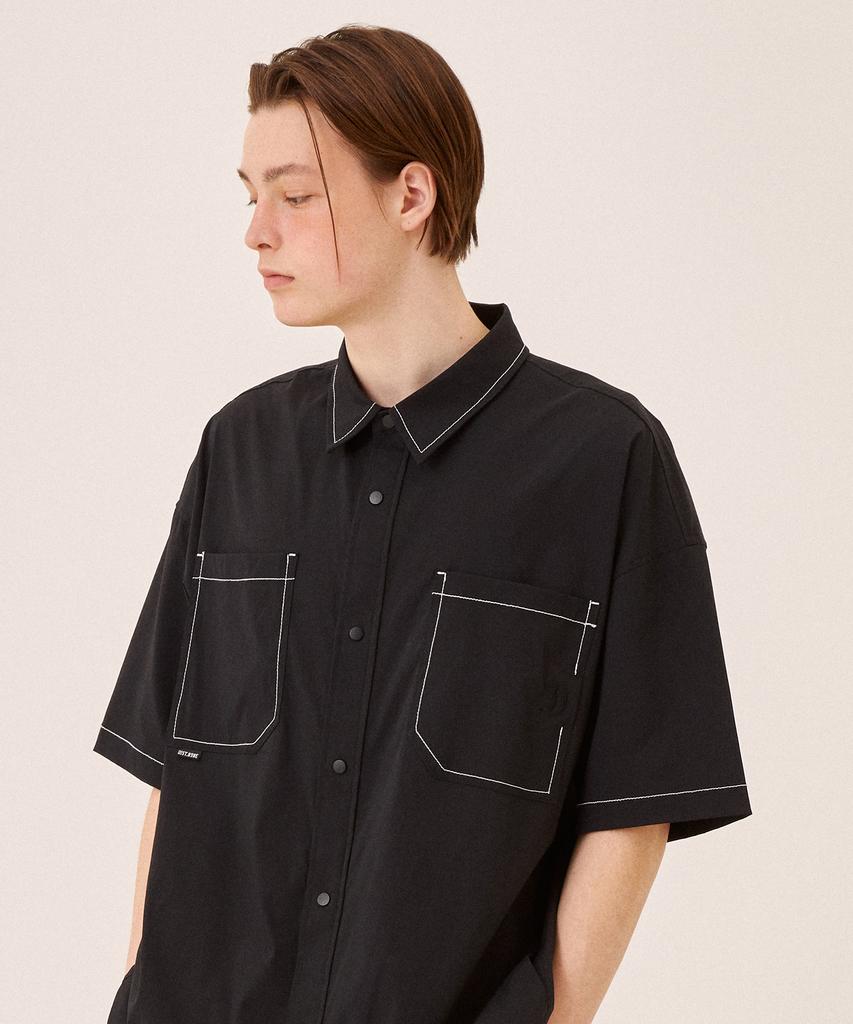 DISTN9NE Stitch Short Sleeve Shirt Black (Lo2Yu368-076)