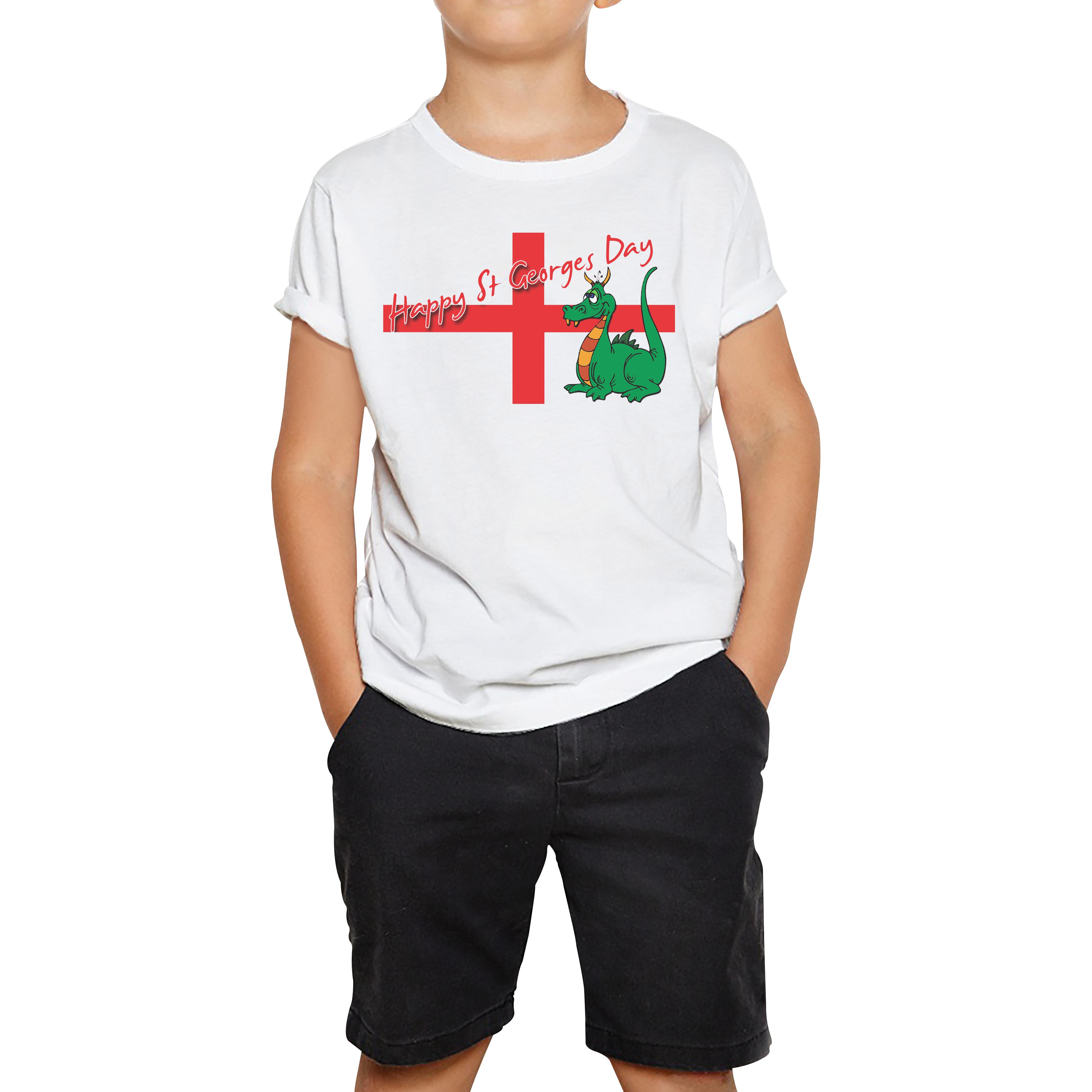 

Happy St. George s Day Cute Dragon England Flag Kids T Shirt 150