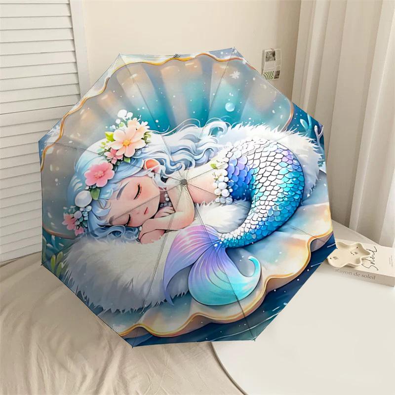 

1PC Mermaid Shell Umbrella-8-Rib Reinforced, Automatic Open, Lightweight & Durable, Cute Fashion Accessory for Outdoor-Y0382