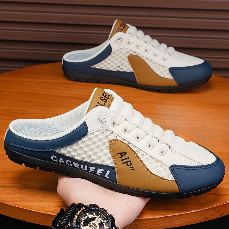 

Летние мужские сетчатые тапочки из ПУ кожи, резиновые тапочки на мягкой подошве, домашние тапочки с закрытым носком и ремешком через пятку, плоские повседневные дышащие сандалии 39 хаки