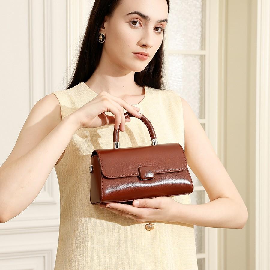 Genuine Leather Versatile Single-Shoulder Women's Bag Textured Commuter Crossbody Small Square Handbag